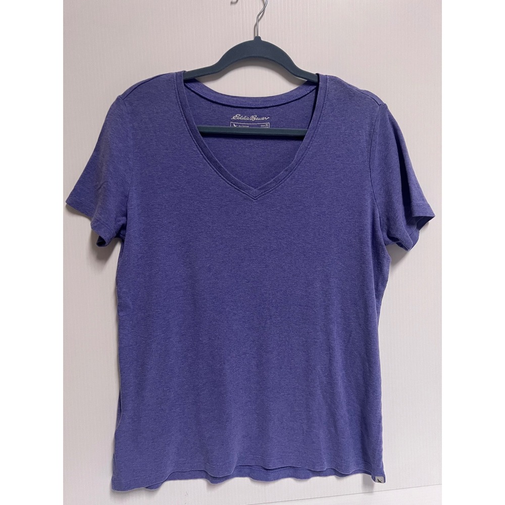 Eddie Bauer Outdoor Womens XL Purple Heather V-Neck Short Sleeve T-Shirt